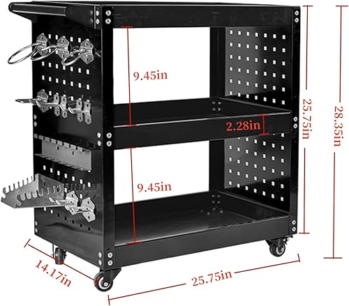 Miniatura 2 de Carro de herramientas rodante, carrito de almacenamiento de herramientas mecánicas de alta resistencia de 3 niveles sobre ruedas, kit de tablero de