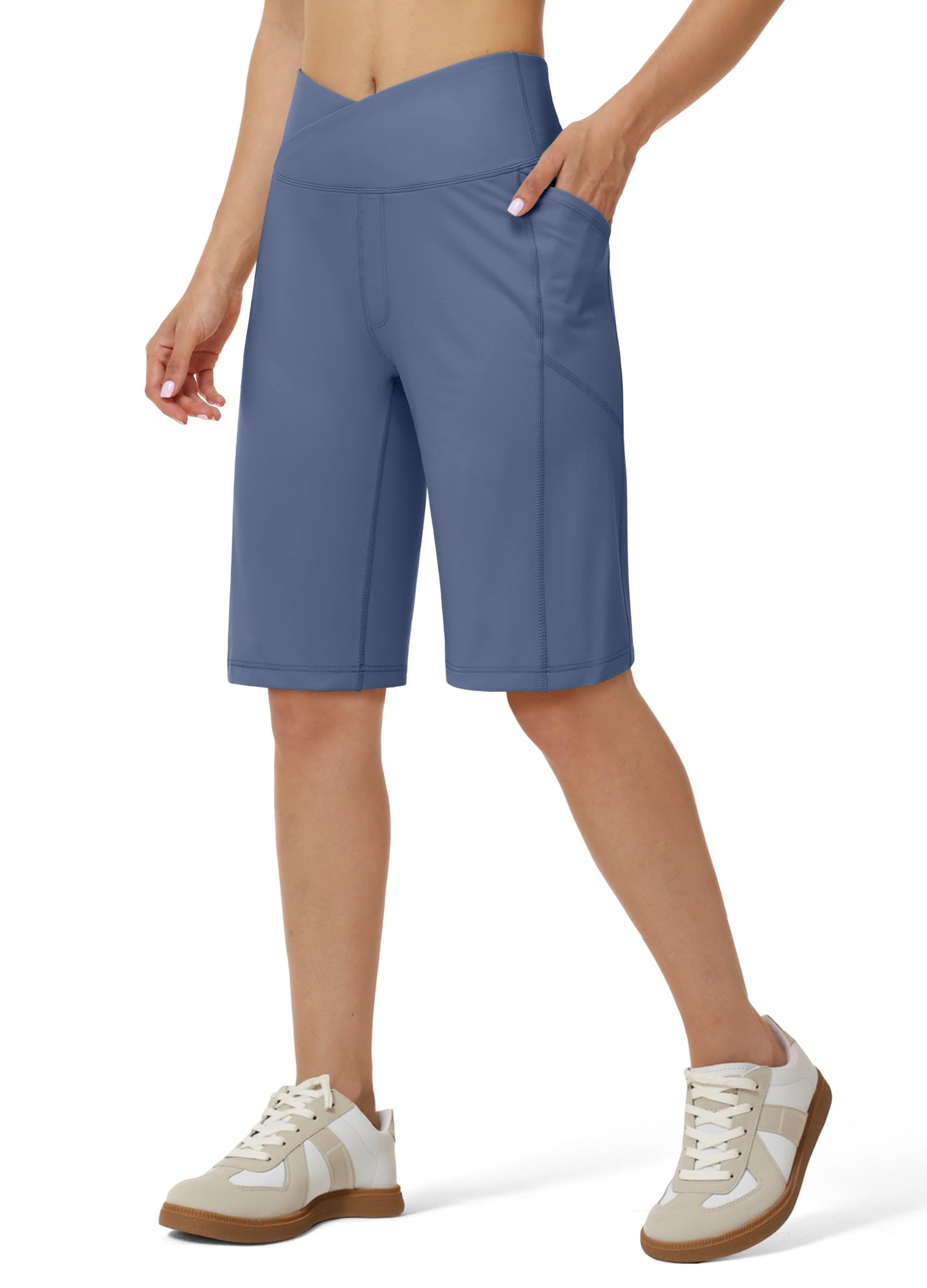 WILLIT Pantaloncini corti da donna, per yoga, sport, bermuda, a vita alta, per allenamento, tempo libero, fitness, corsa, palestra, con tasche