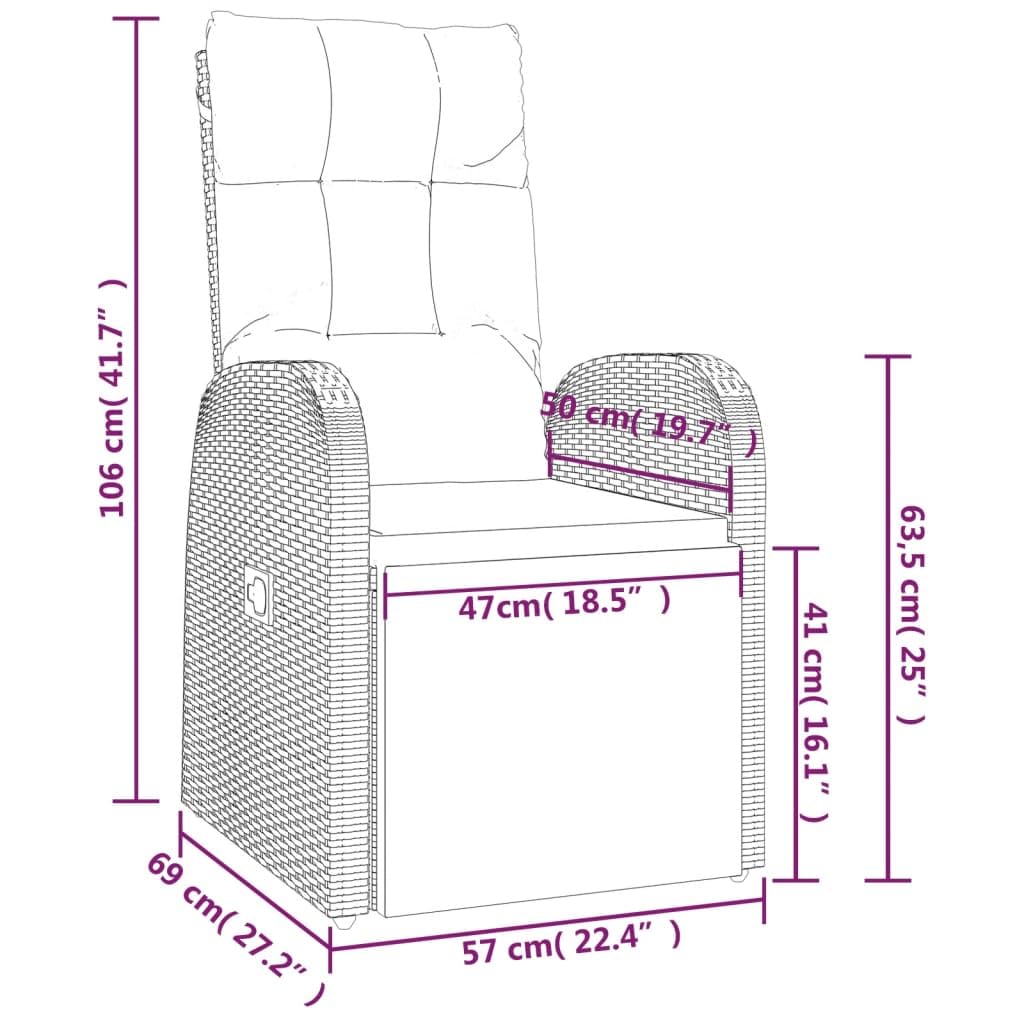 vidaXL 2X Sillones de Jardín Reclinables Muebles Exteriores Set de Salon Conjunto de Terraza Sillas de Patio con Cojines Ratán PE Negro