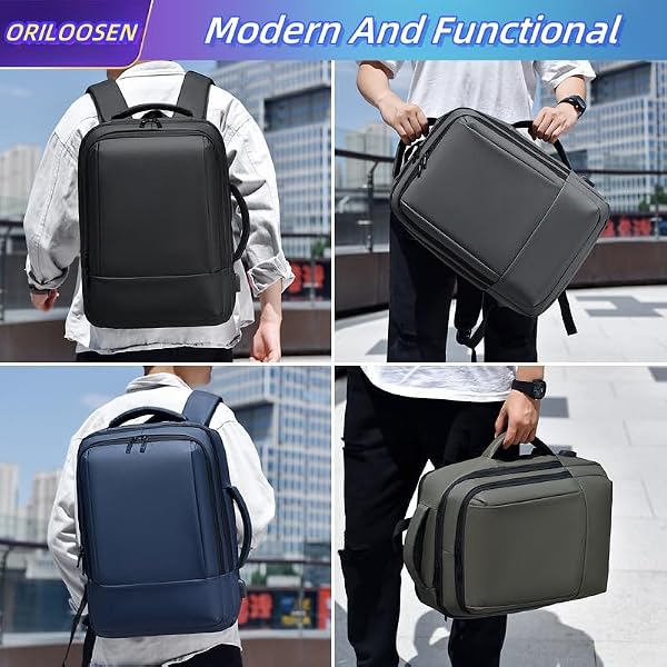 ORILOOSEN 17/15.6" Business laptop backpack, PU Travel backpack,carry on backpack, Expandable laptop backpack Women Men,college backpack (02#updated, Black) by ORILOOSEN - Used condition - Image 9