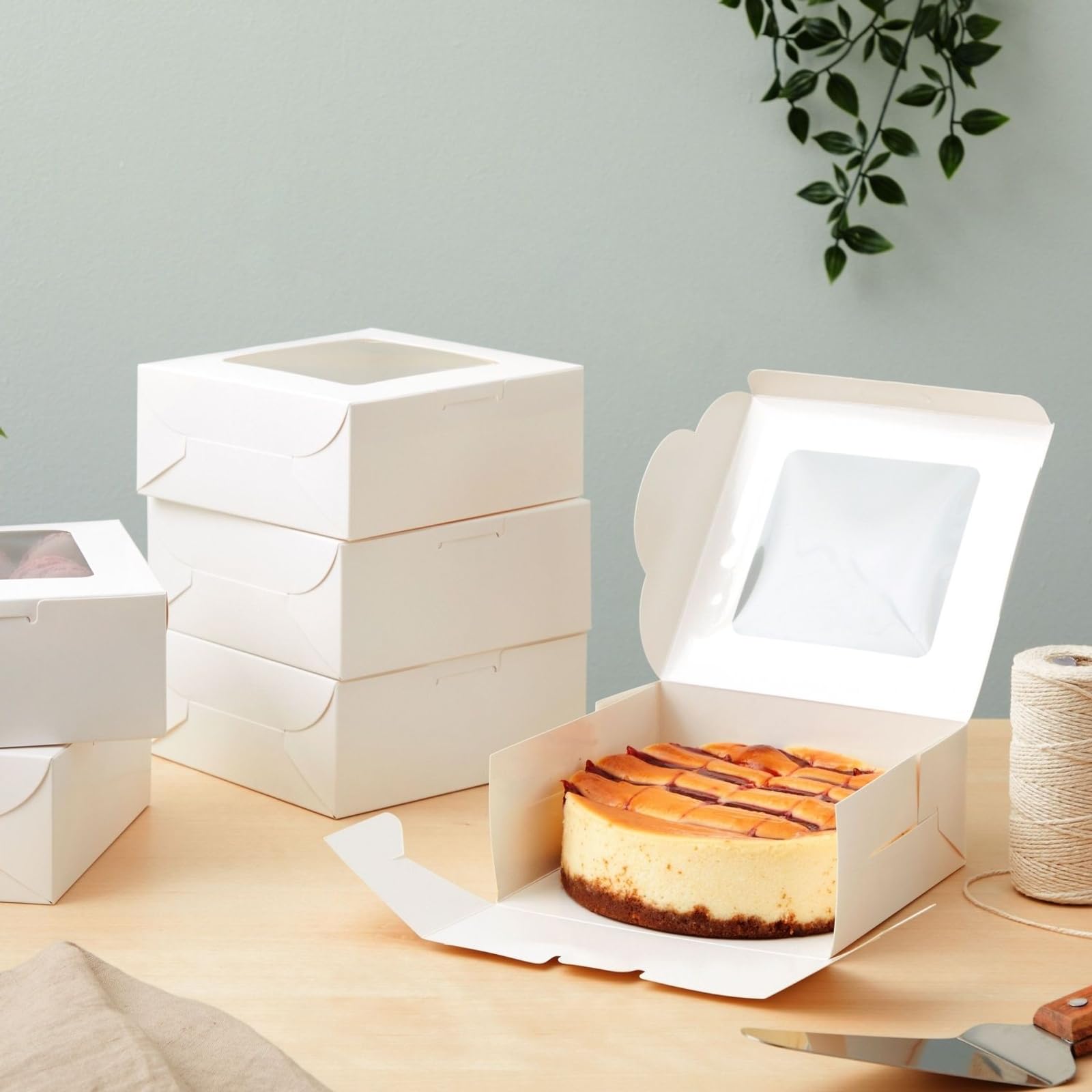 Juvale - Caja para repostería con ventana (15,2 x 15,2 x 6,3 cm, 50 unidades), color blanco