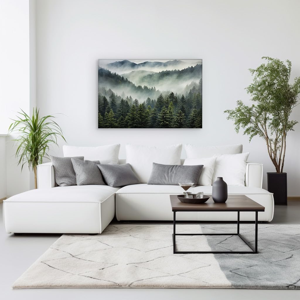 Canvas for Living room. Whispers of the Mist-Enshrouded Forest: Journey Through the Emerald Depths, 27 x 18 inch Canvas Wall Art - Watercolor Painting - Modern Home Decor