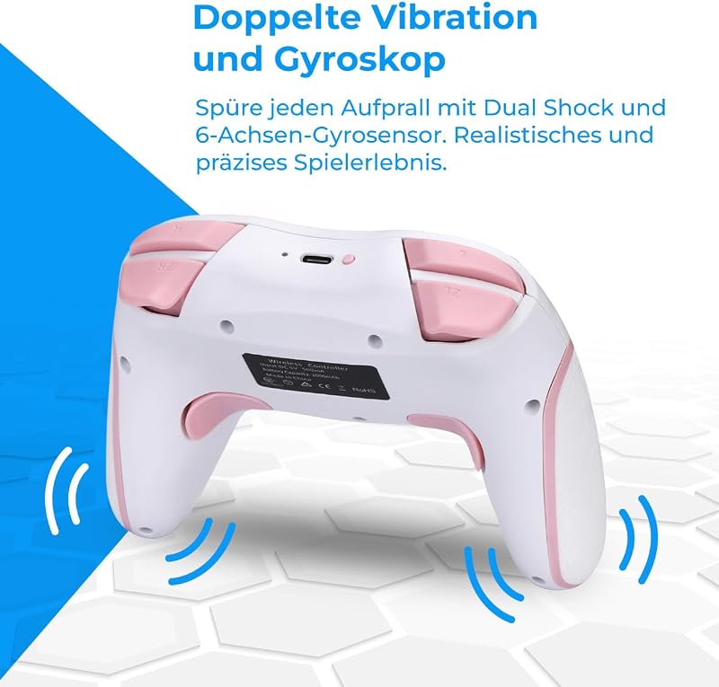 NK Wireless Switch Controller Fekete - OLED/Lite/Pro Kompatibilis, 6-Axis, Vibráció - white/pink