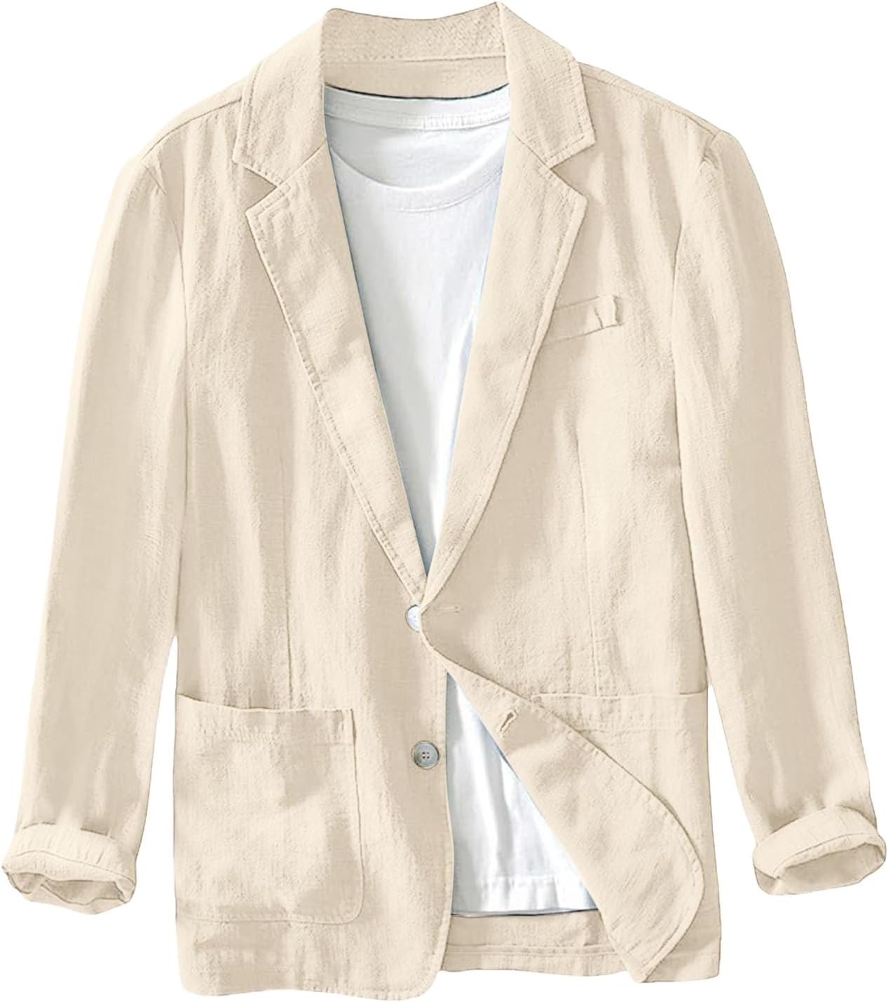 Mens Cotton Linen Blazer Lightweight and Thin Casual Sport Coat Solid Color with Two Button Pockets for Daily Suits