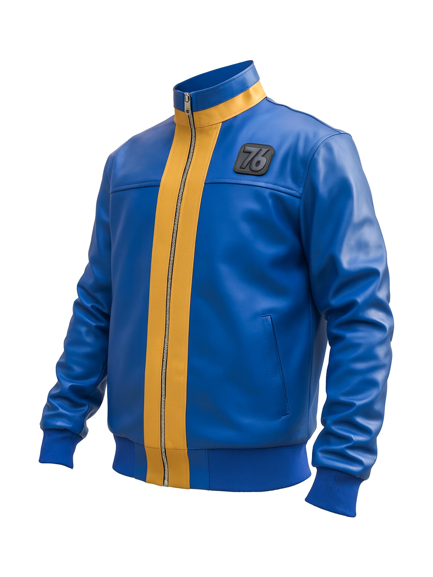 A&M Express Giacca da uomo in ecopelle blu Fallout 76 con cerniera – polsini con bottoni Vault giacca per videogiochi con tasche