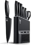 Kitchen Knife Set with Block, 7 Pieces Chef Knife Set with Knives, Scissor, Block for Meat/Vegetables/Fruits Chopping, Slicing, Dicing&Cutting, Black