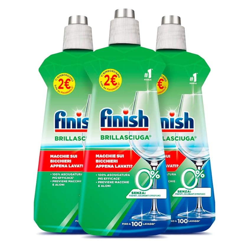 Finish Brillantante Lavastoviglie, 1 Brillantante 0% 500 ml, Additivo per lavastoviglie per stoviglie asciutte e brillanti (Confezione da 3)