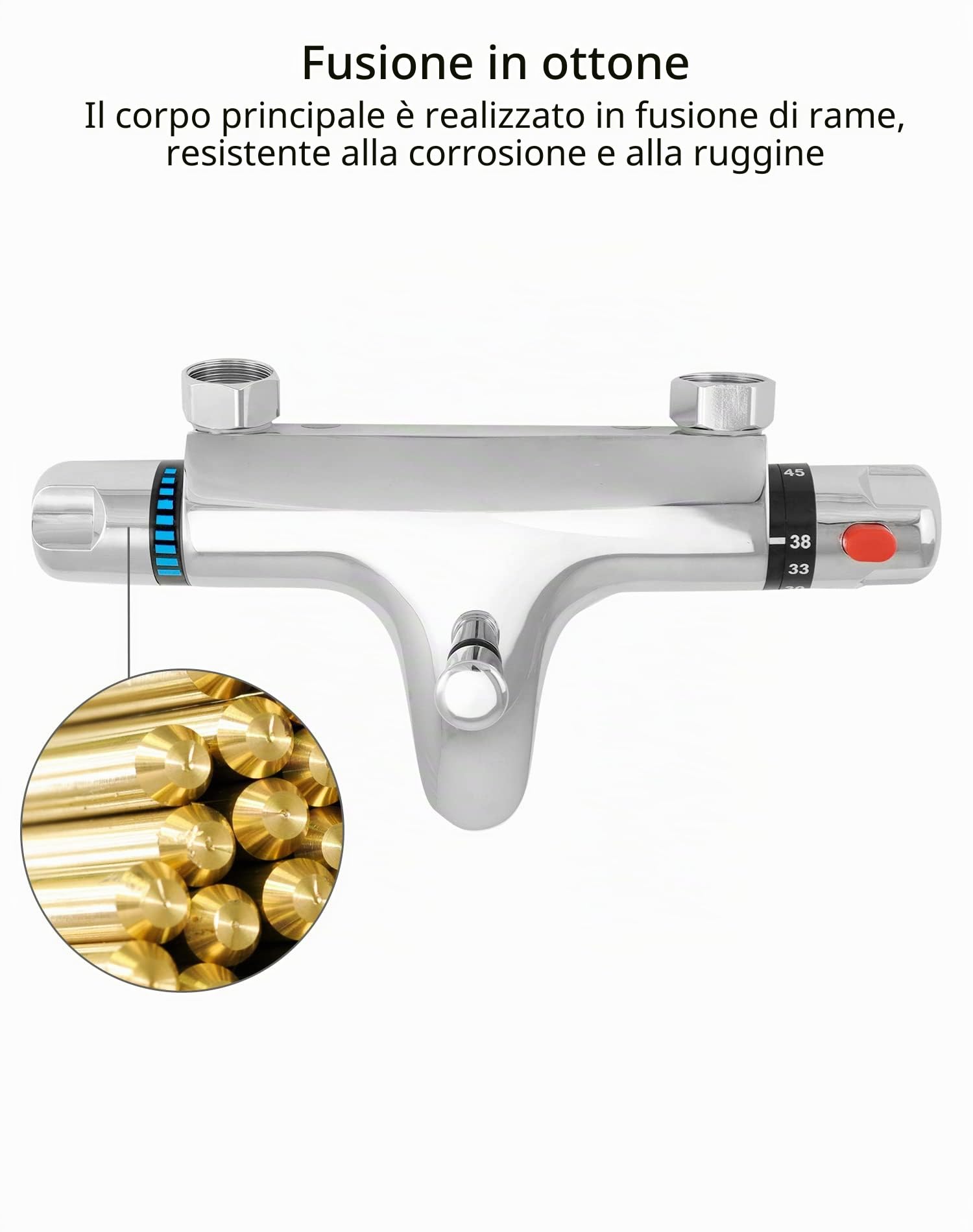 QWORK® Miscelatore Termostatico Doccia, Valvola G1/2" Uscita, Sinistro Caldo Destro Freddo, Miscelatore Doccia in Ottone, Controllo Costante della Temperatura per Il Bagno