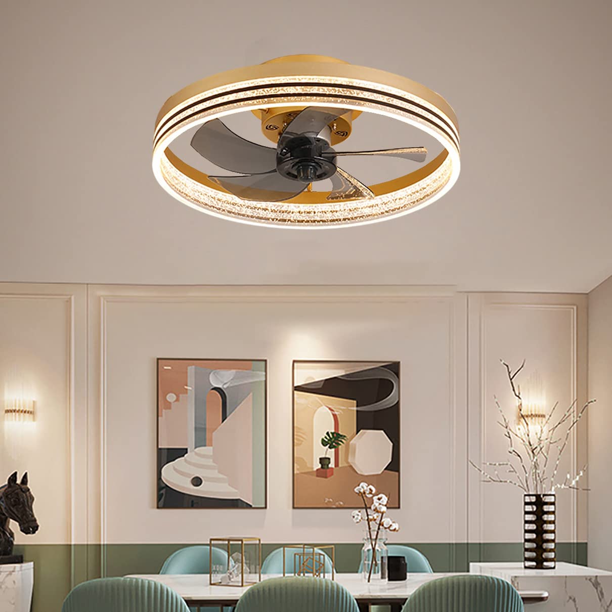 HXYSXHJUO Fan Lights, Ceilifan with Light Reversiblet Bedroom Led 6 Speeds Round Ceililight Remote Control Liviroom Silent Household Integrated Timer/D