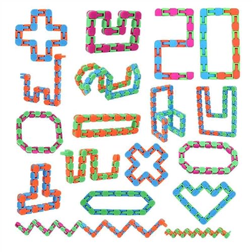 20Pcs Fidget Wacky Tracks Toys Bulks Snap Fidgets Snake Click Toys Valentines Day Gifts for Kids Travel Birthday Easter Goodie Bag Stuffers Classroom Prizes Sunday School Autism Stress Relief Adults