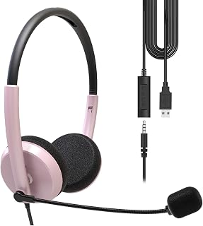 Geekria USB Headset with Mic and Mute Option, 3.5MM Wired Headphone for PC, Laptop, Tablet, Computer Headset with Noise Cancelling Microphone, All Day Comfort for Meeting, Call Center (Rose Gold)