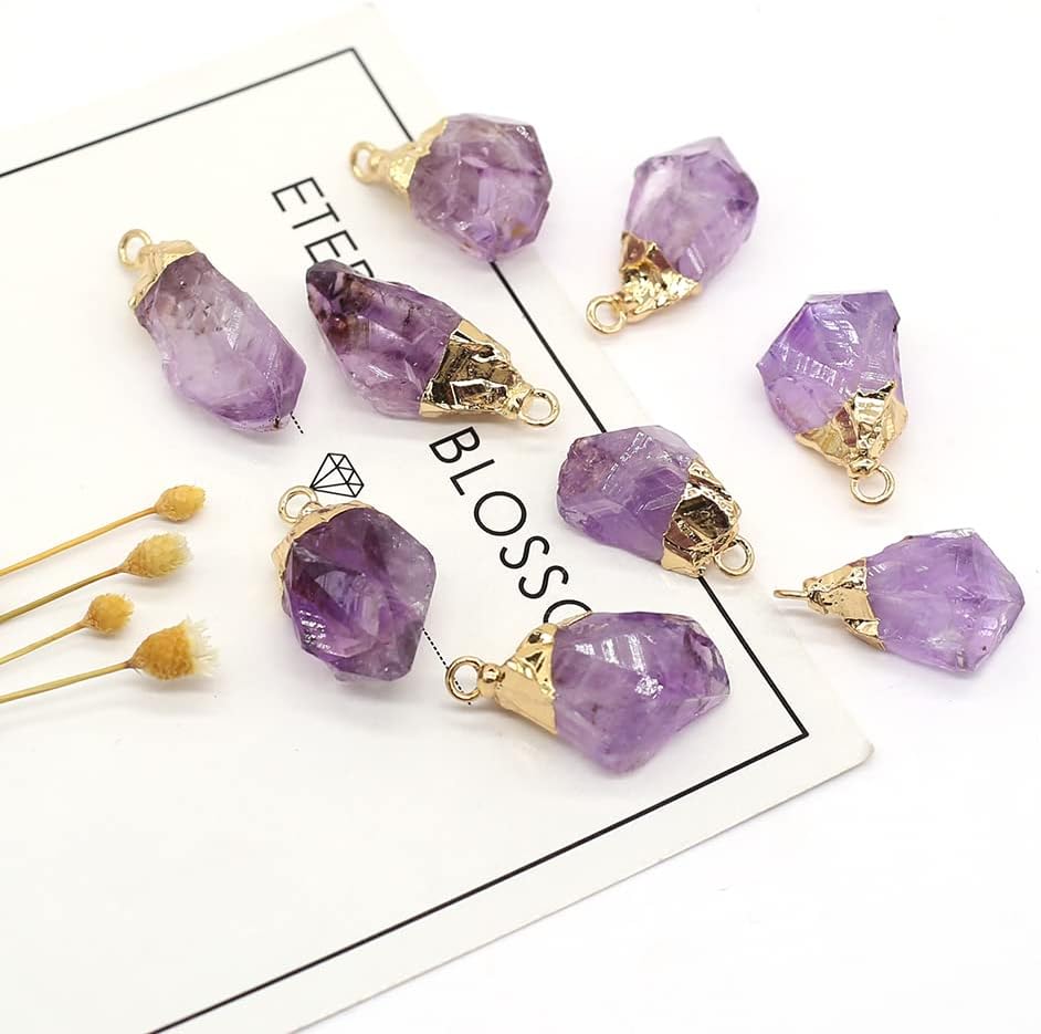 LHJ Natural Amethyst Stone Pendants Irregular Healing Purple Crystal Small Charms for Jewelry Making Meditation Decoration - Image 2