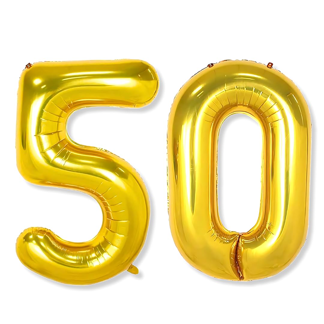 Flyloons 50 number Golden Foil Balloon 16 inch Size Birthday Decoration Items Pack of 2 | 50th Year Balloons | Fifty-image-24