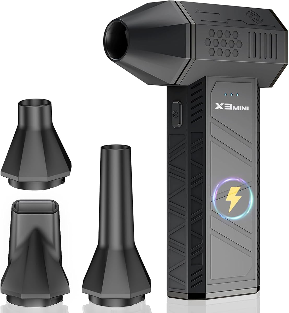 Compressed Air Duster, 180000RPM Electric Air Duster, Rechargeable Cordless Air Blower with 3-Gear Turbo Fan, Canned Air Alternative for Keyboard, PC, Computer, Car, Home & Outdoor Use (Pure Black)