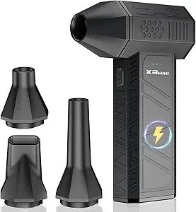 Compressed Air Duster, 180000RPM Electric Air Duster, Rechargeable Cordless Air Blower with 3-Gear Turbo Fan, Canned Air Alternative for Keyboard, PC, Computer, Car, Home & Outdoor Use (Pure Black)