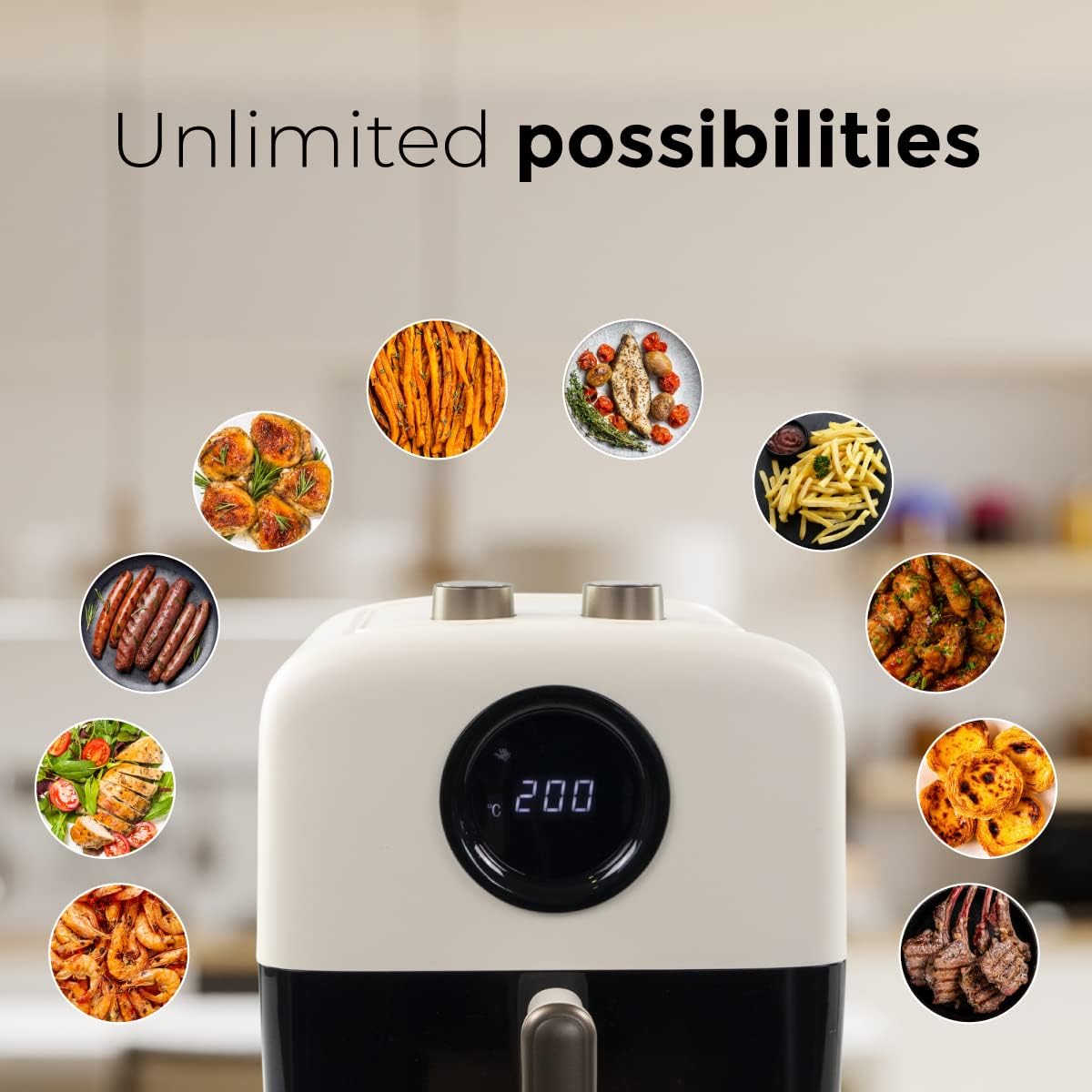 Mobiclinic, Friggitrice ad aria, Dimensione XL, 5 Litri, Stile vintage,10 programmi, 1500W, Fino a 200ºC, Finestra trasparente, Display LED, Limos, Air fryer, Sistema di dissipazione del calore