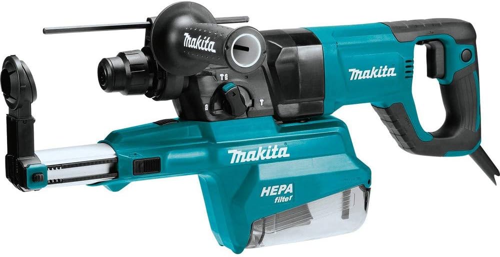 Makita HR2661 Martillo perforador AVT de 1", puntas SDS-Plus, con extractor HEPA