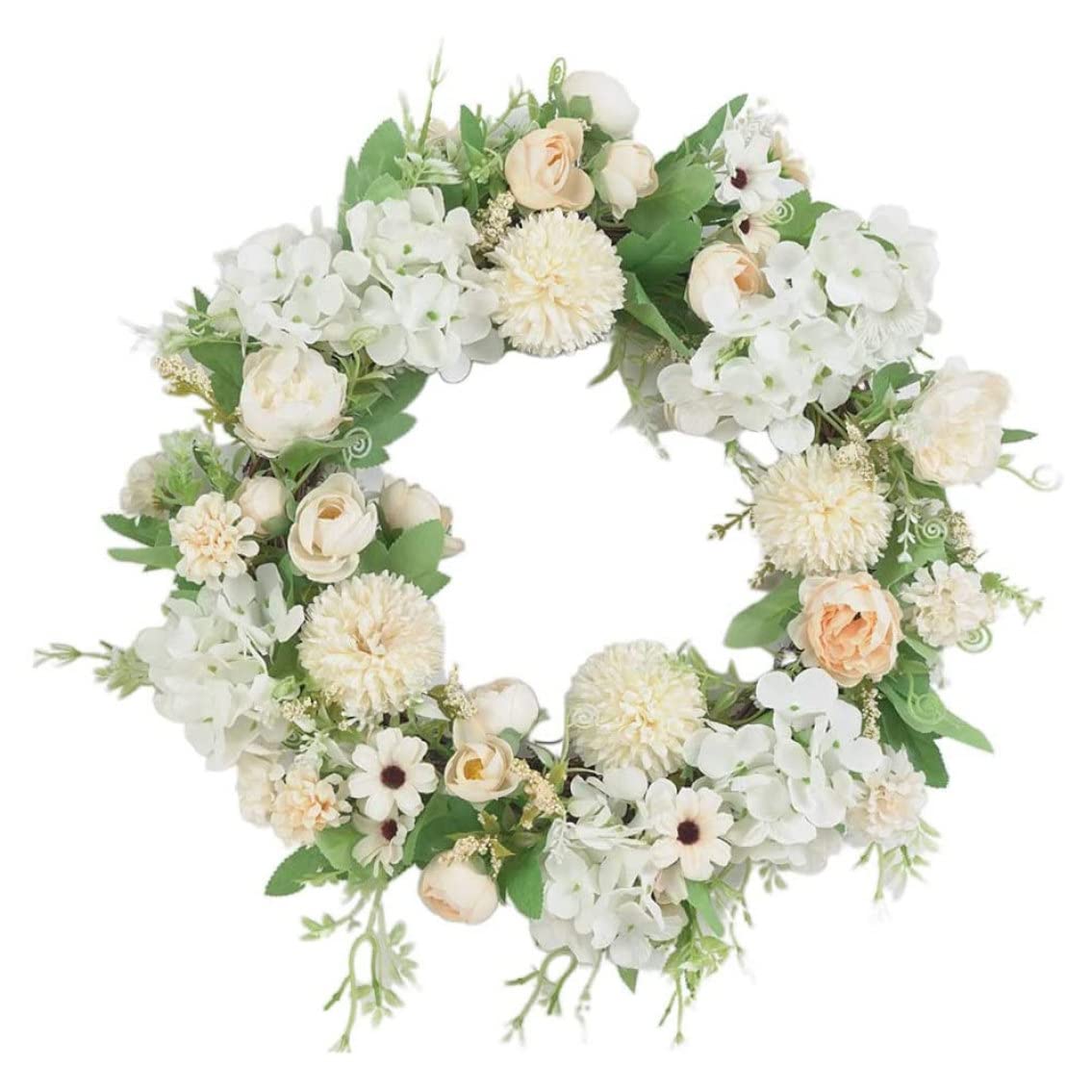 Décoration de couronne blanche printanière avec guirlande fleurs porte suspendue facile à installer