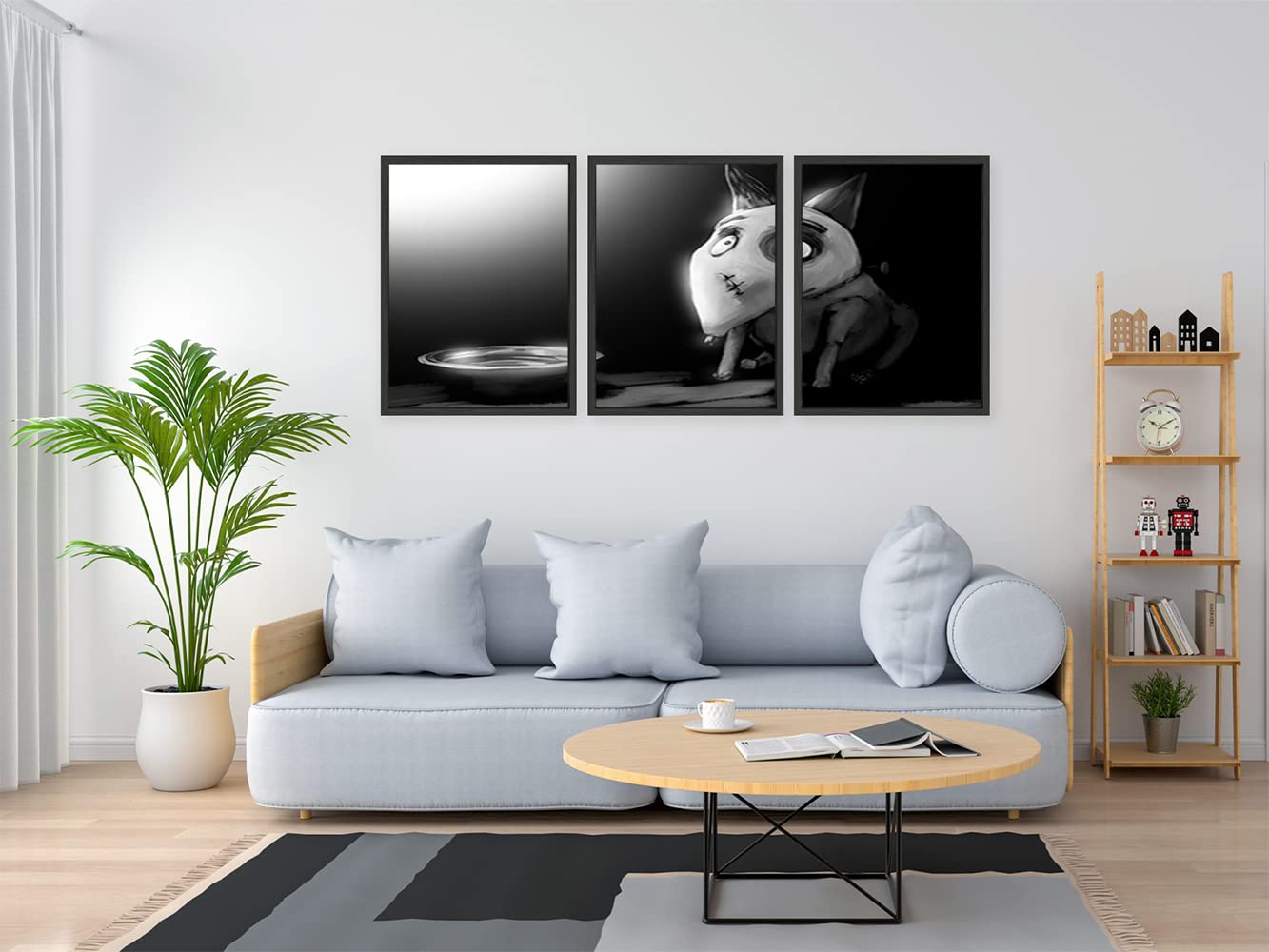 VERRE ART Black Floater Framed Canvas - Wall Decor for Living Room, Bedroom, Office, Hotels, Drawing Room (46in X 27in) - Frankenweenie