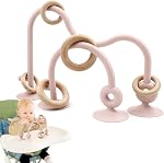 Baby Sensory Suction Toy for High Chair, Food-Grade Silicone Pull String with Wooden Loop, Montessori Educational Toy for Babies 6-24 Months, Fun Bath & Table Activity Gift for Easter Christmas, Blue