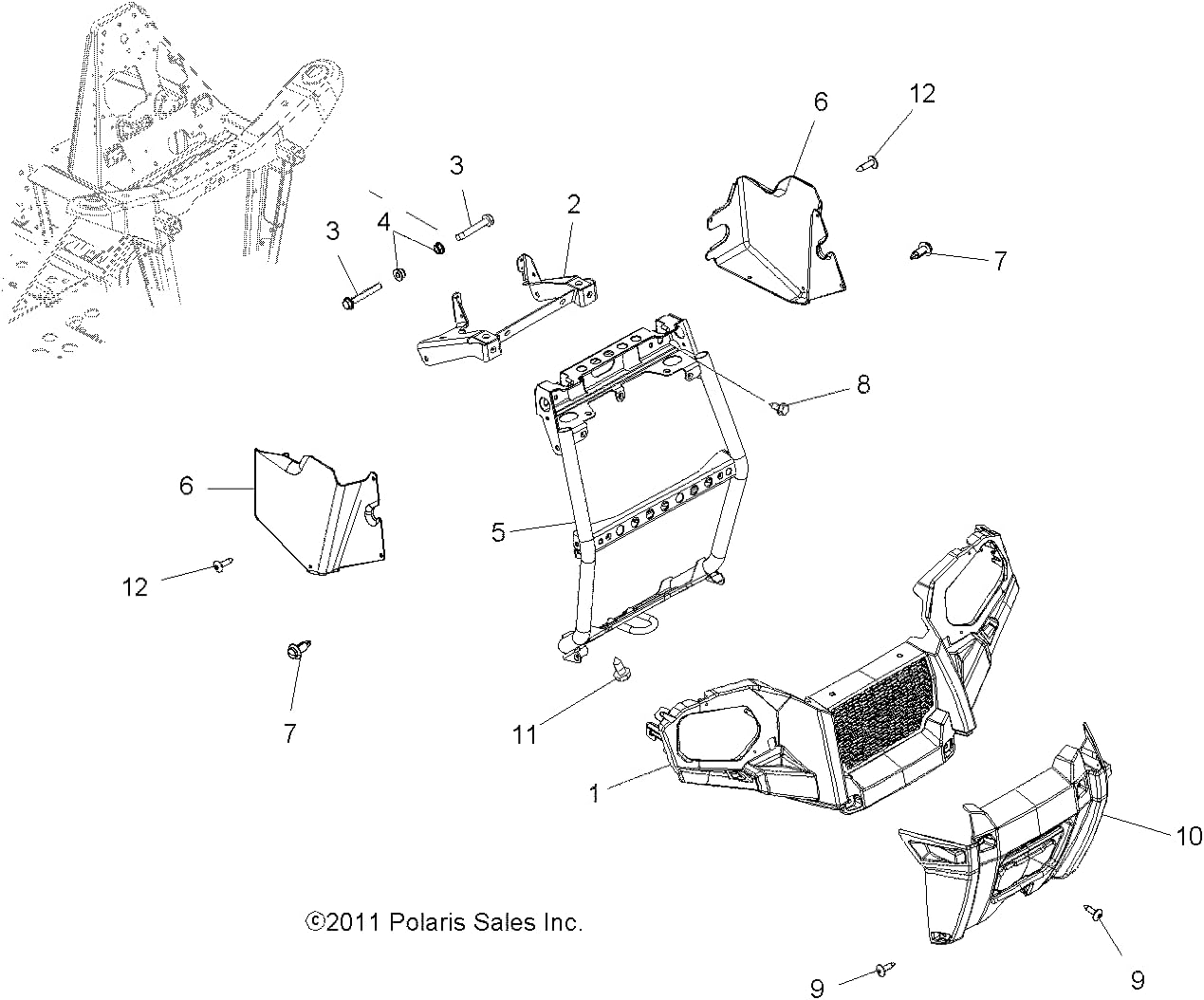 Polaris Radiator Bracket, Upper, Black, Genuine OEM Part 5255572-329, Qty 1