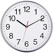 Plumeet Extra Large Silent Wall Clock 40.6 cm Noiseless Non-Ticking Quality Black Quartz Wall Clock Decorative Home / Kitchen / Office / School Clock Easy to Read Chrome [Energy Class A+++]