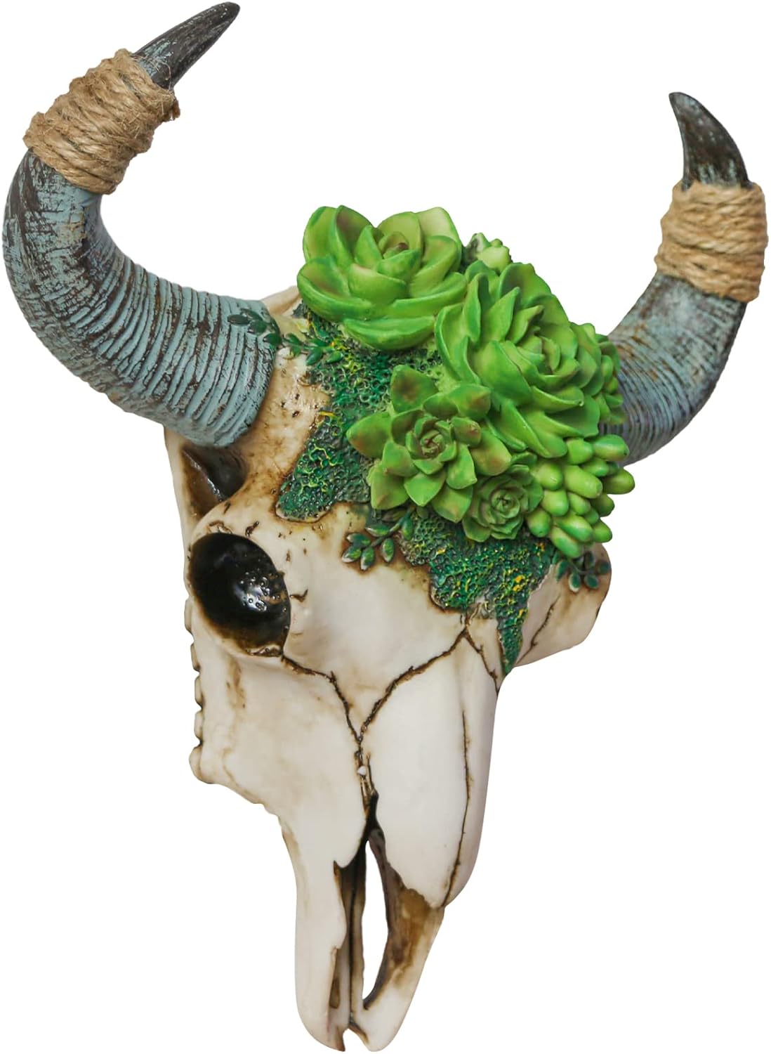 alikiki Bull Skull Head Wall Decor - Succulent Flowers Resin Cow Horn Southwestern Wall Hanging 3D Animal Sculpture Crafts Western Boho Decor for Bedroom Living Room
