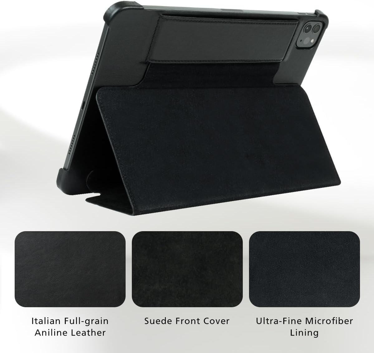 Alto Leather Folio Case Compatible with Apple iPad Air 11 Inch M2 2024, iPad Air and iPad Pro 10.9 inch and 11 inch, Premium Italian Leather Sleeve Case (Raven Black)