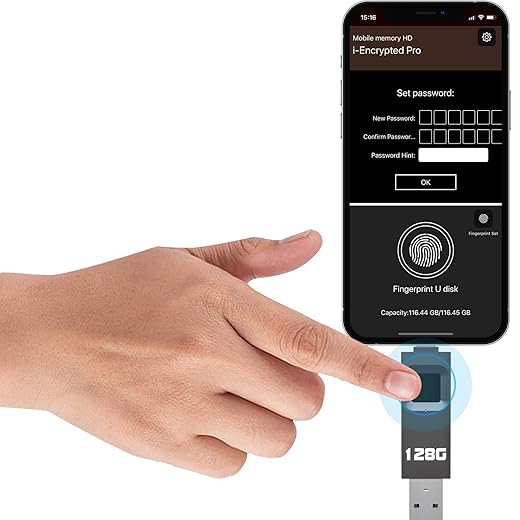 Segurança em Primeiro Lugar: Como Proteger Seus Dados de Saúde na Era Digital 1 YIGORN Unidade USB criptografada de 128 GB, pen drive de impressão digital, disco U seguro protegido por senha, pen drive USB, armazenamento de criptografia para iPhone/iPad/iPadmini/Mac/PC