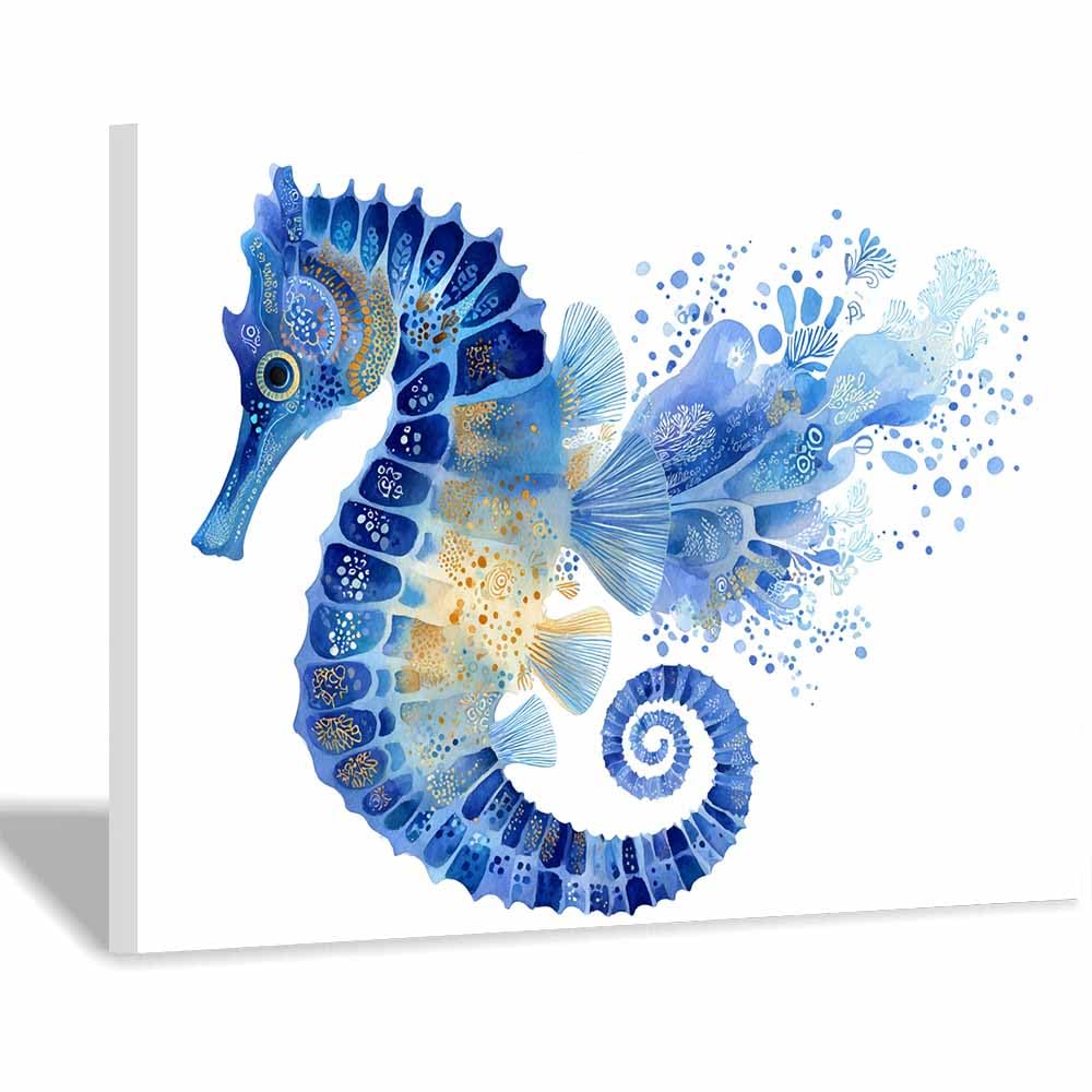HUYEEI at Sea Ocean Painting Decorative seahorses Seascape Wall Pictures Modern for Bedroom Office Decoration Room Home Decor Works(blue)-60x80cm Framed