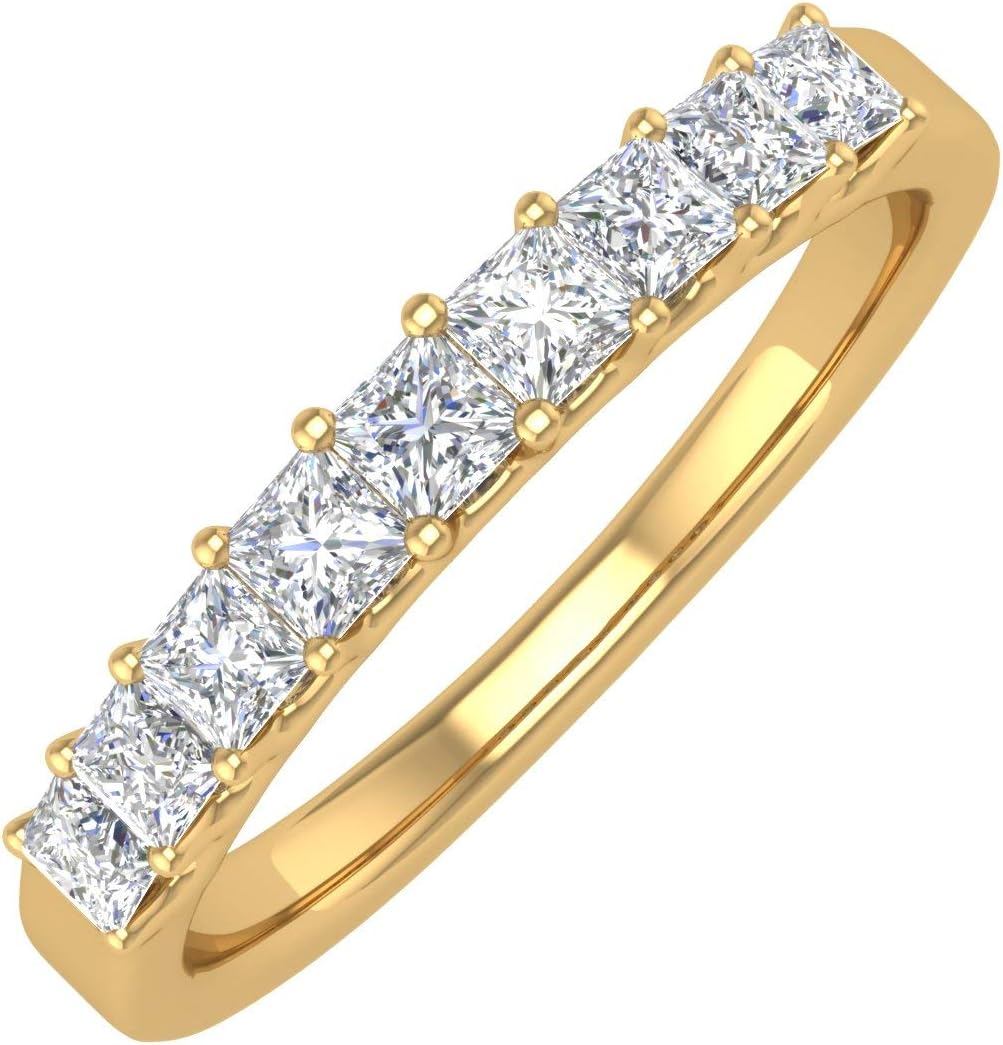 1/2 Carat Princess Cut Diamond Wedding Band Ring in 14K Gold (I1-I2 Clarity)