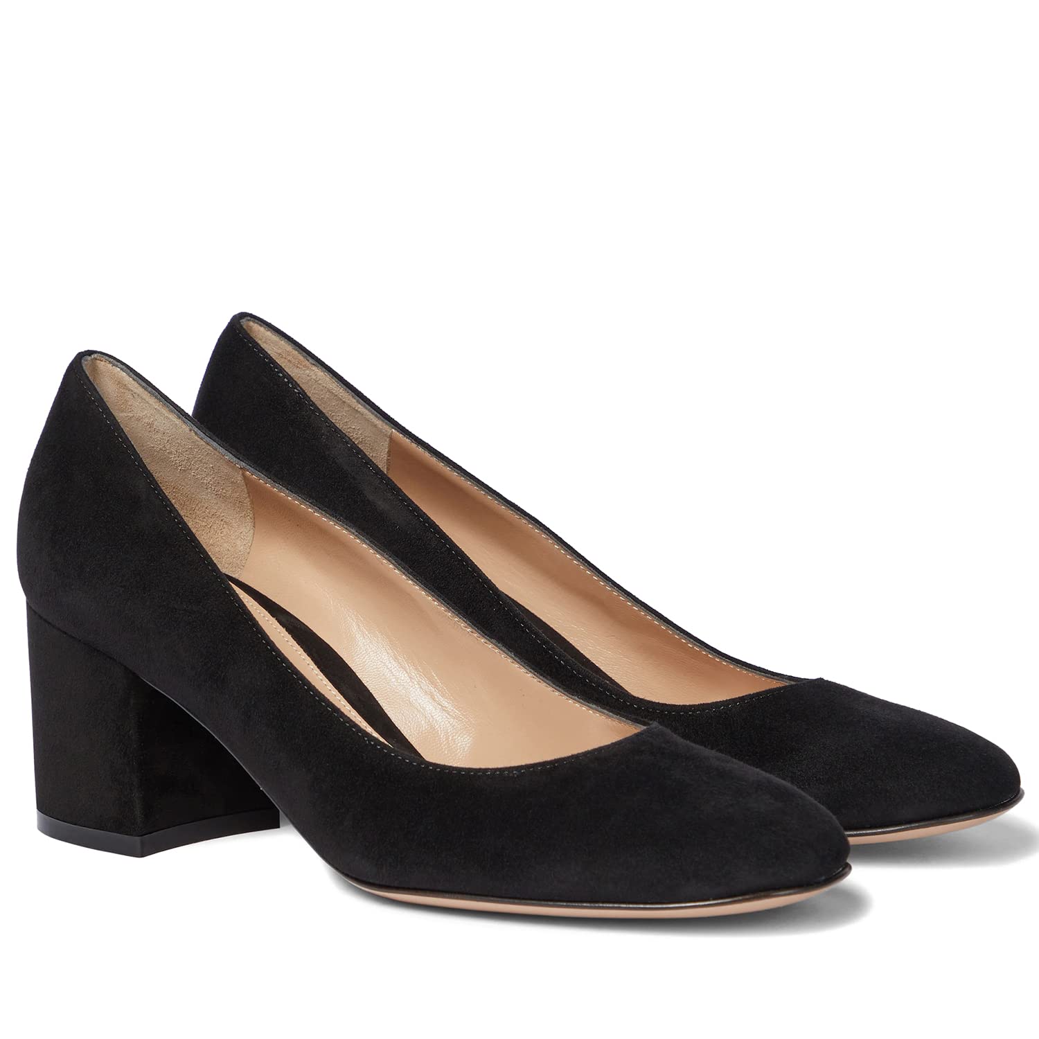 MOOMMO Black Classic Office Work Pumps Basic Shoes Comfortable Chunky Block Heel Suede Pumps Women Round Closed Toe Slip On 2 Inch Low Heel Dress Shoes Leather Lady Elegant Dressy Suede Black 8 M US