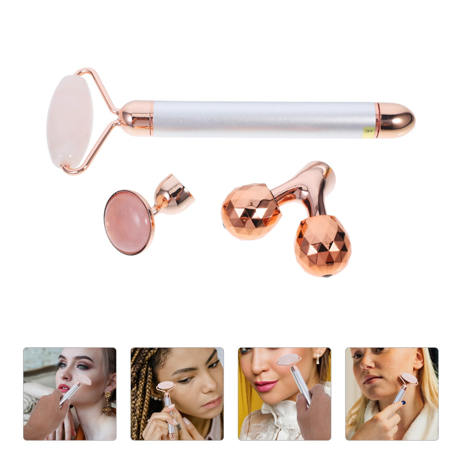 UKCOCO Gesichtsmassagegerät zur Reduzierung von Augenringen aus Jadepulverkristall und Zinklegierung Jade Roller 3-in-1 und Falten für Effektive Gesichtsmassage