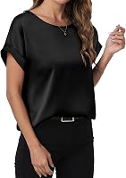 ANRABESS Women's Satin Blouse Short Sleeve Crewneck Casual Business Office Work Top Tunic Shirt