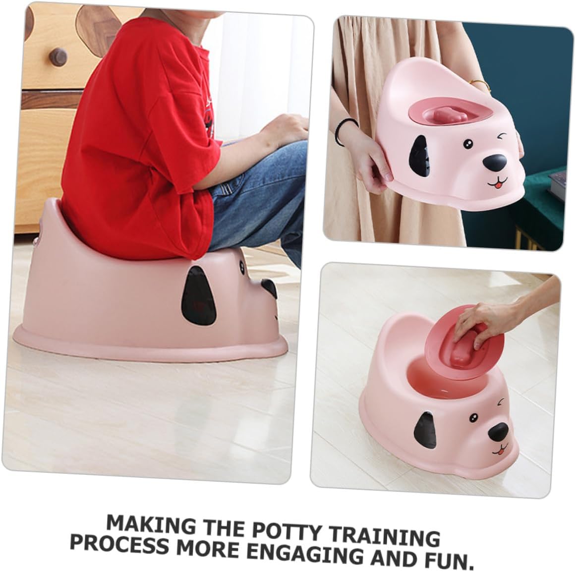 Outanaya Portable Potty Training Chair with Splash Guard Cute Puppy Cartoon Design Easy-clean Toilet Seat for Boys Boy Girl Home Bathroom Use