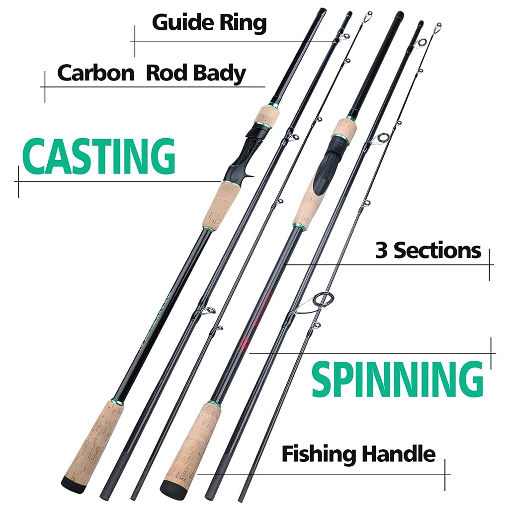 Baitcasting Rod 1.8M 2.1M 2.4M M Power Lure Rod Casting Spinning 3 Section Light Boat Lure Fishing Rod (Size : 1.8m Casting Rod) (2.1m Spinning Rod)