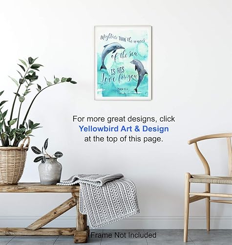 Miniatura 5 de Mightier Than the Waves Dolphins Wall Decor - Religious Bible Verse Wall Art - Christian Scripture Decoration for Bedroom, Bathroom, Living Room,