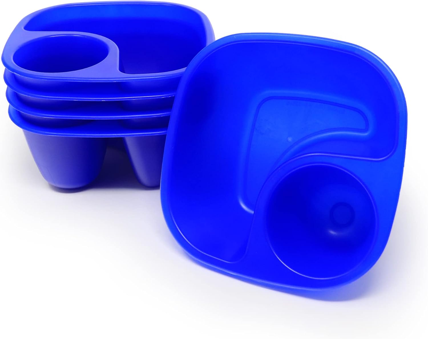 Rolling Sands Reusable Snack and Dip Bowls, 5 Pack, USA Made, Dishwasher and Microwave Safe Personal Size Plastic Divider Blue Bowls, BPA-Free, Two Compartments to Hold Dips, Snacks and Treats : Home & Kitchen