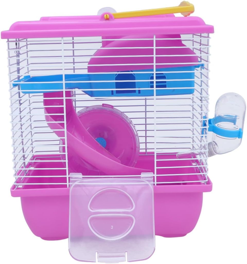 Double Layer Hamster Cage with Slide Design and Leakproof Water Jug Portable Acrylic Pet House for Small Pets Like Chinchilla and Dwarf Hamsters Pink Small Animal Habitat
