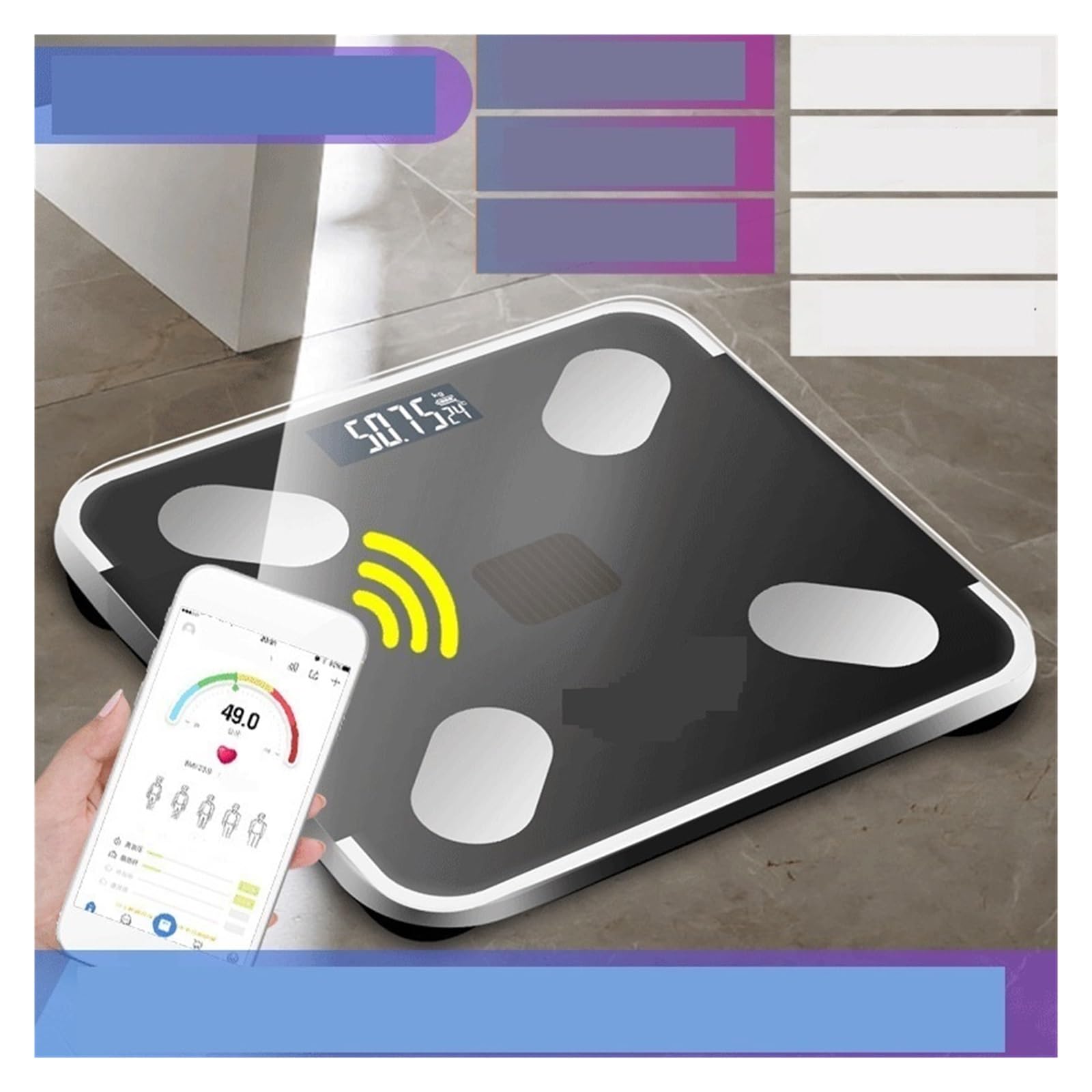 Cyfrowe wagi łazienkowe Waga Energii Świetlnej Do Pomiaru Tkanki Tłuszczowej Waga Elektroniczna Bluetooth Inteligentna Energia Świetlna Akumulator Tkanki Tłuszczowej O Nazwie Bluetooth (Color : Light