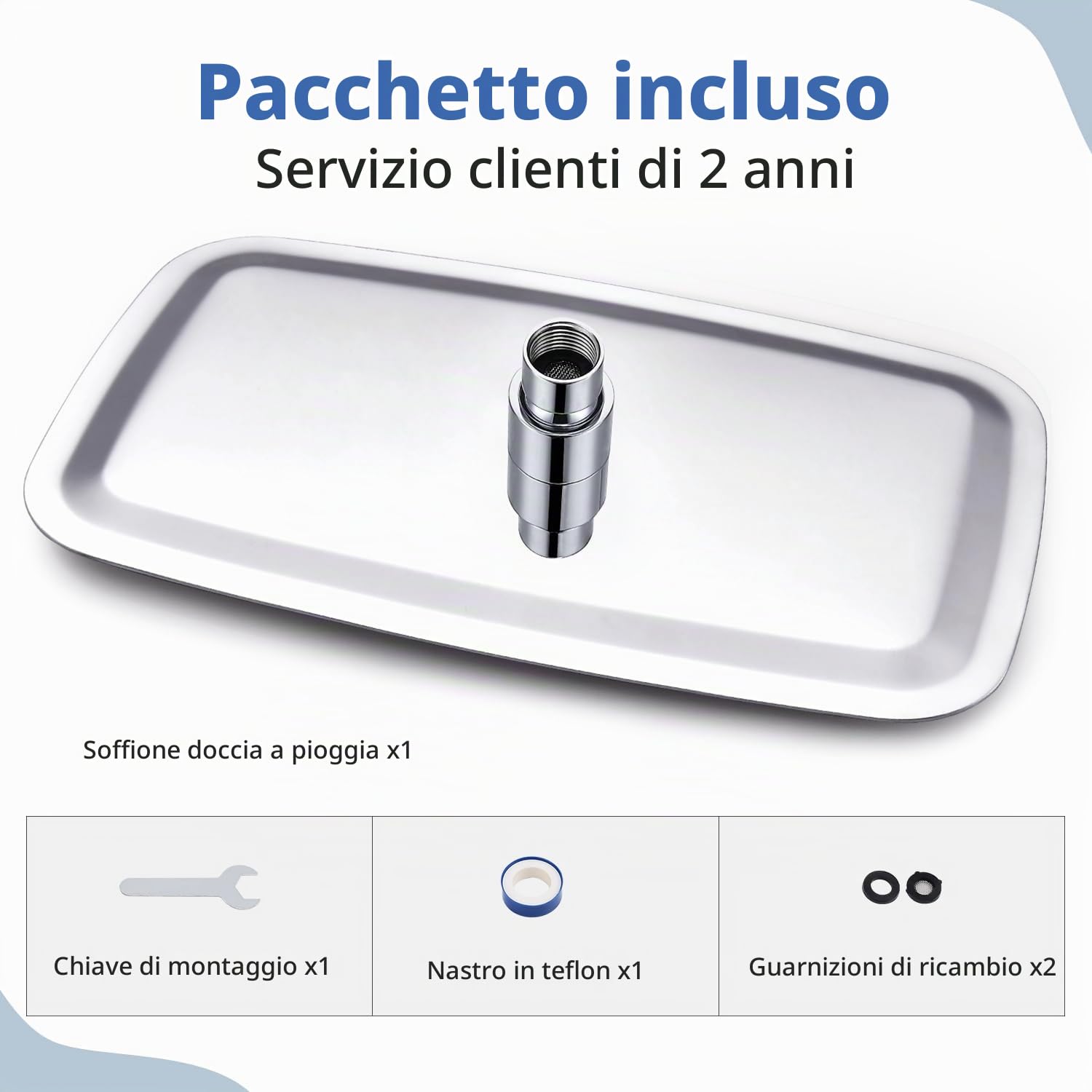 Soffione doccia a pioggia, in acciaio inox, ugelli anticalcare (cromati, 35 x 22 cm)