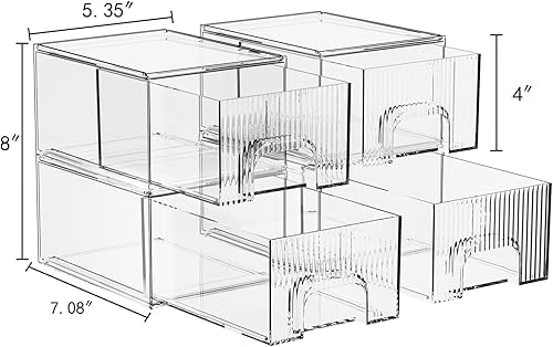 Miniatura 2 de ZHIAI Paquete de 4 cajones de almacenamiento apilables transparentes, cajón acrílico, organizador de cosméticos, organizador de plástico para