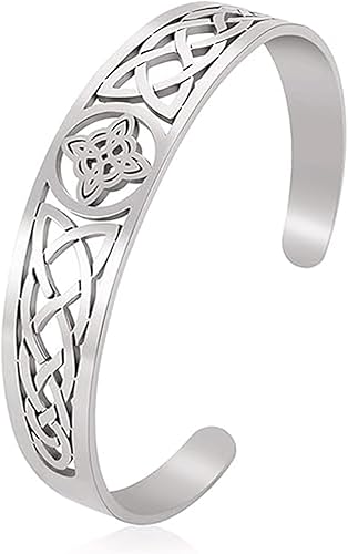 Pulsera de nudo de bruja para mujeres y hombres, pulseras de nudo celta vikingo, brazalete de acero inoxidable, diseño geométrico ajustable de