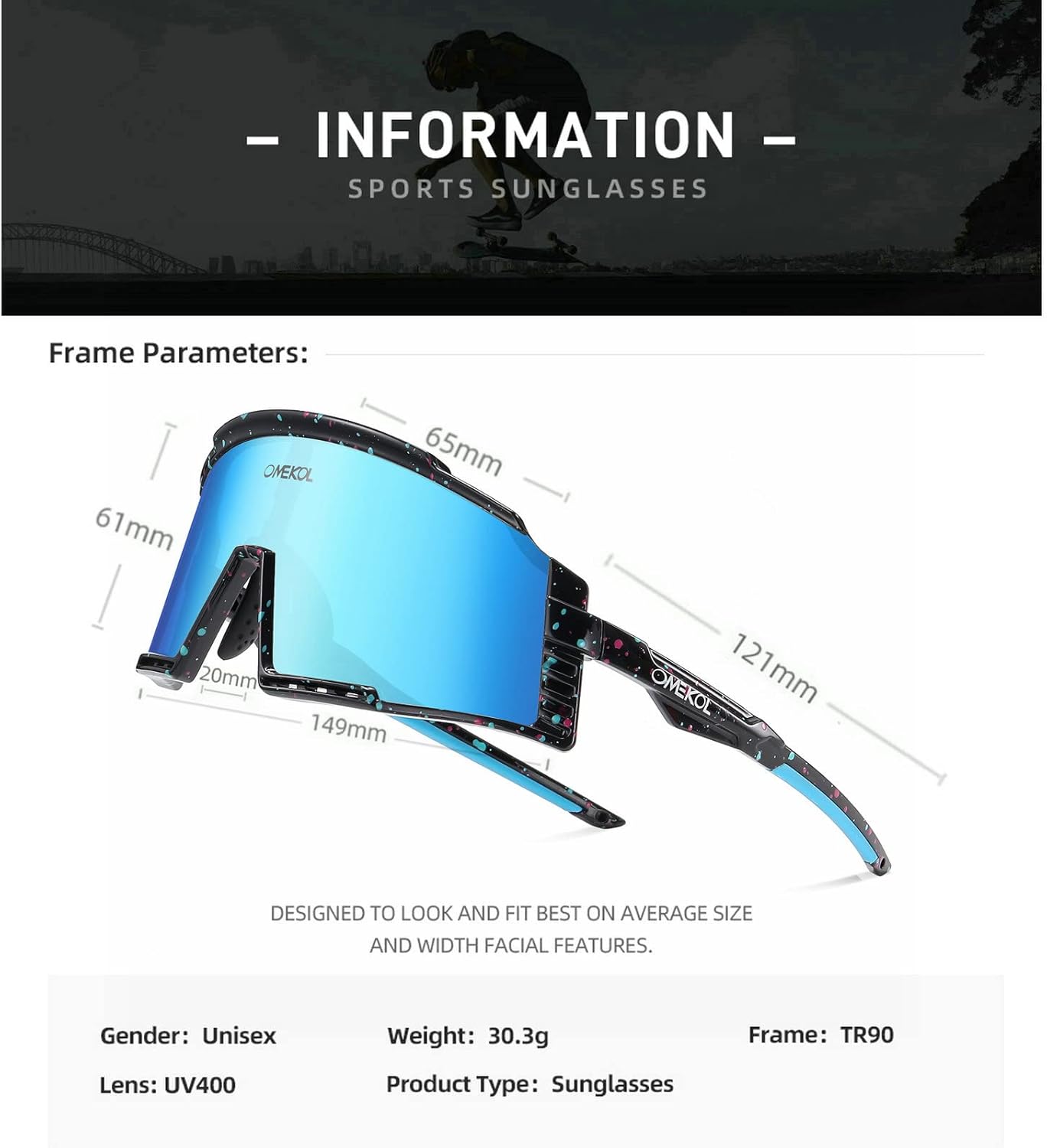 OMEKOL Two Sizes For Adults and Youth Sunglasses Sports Baseball Cycling Glasses Men Women MTB Bicycle Eyewear Outdoor - Image 2