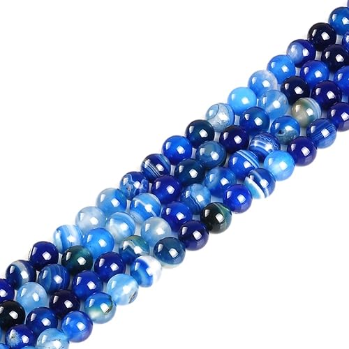 Miniatura 3 de Cuentas sueltas de ágata natural a rayas azules de 0.236in, cuentas redondas de piedra para hacer pulseras, joyas, aproximadamente 62 unidades