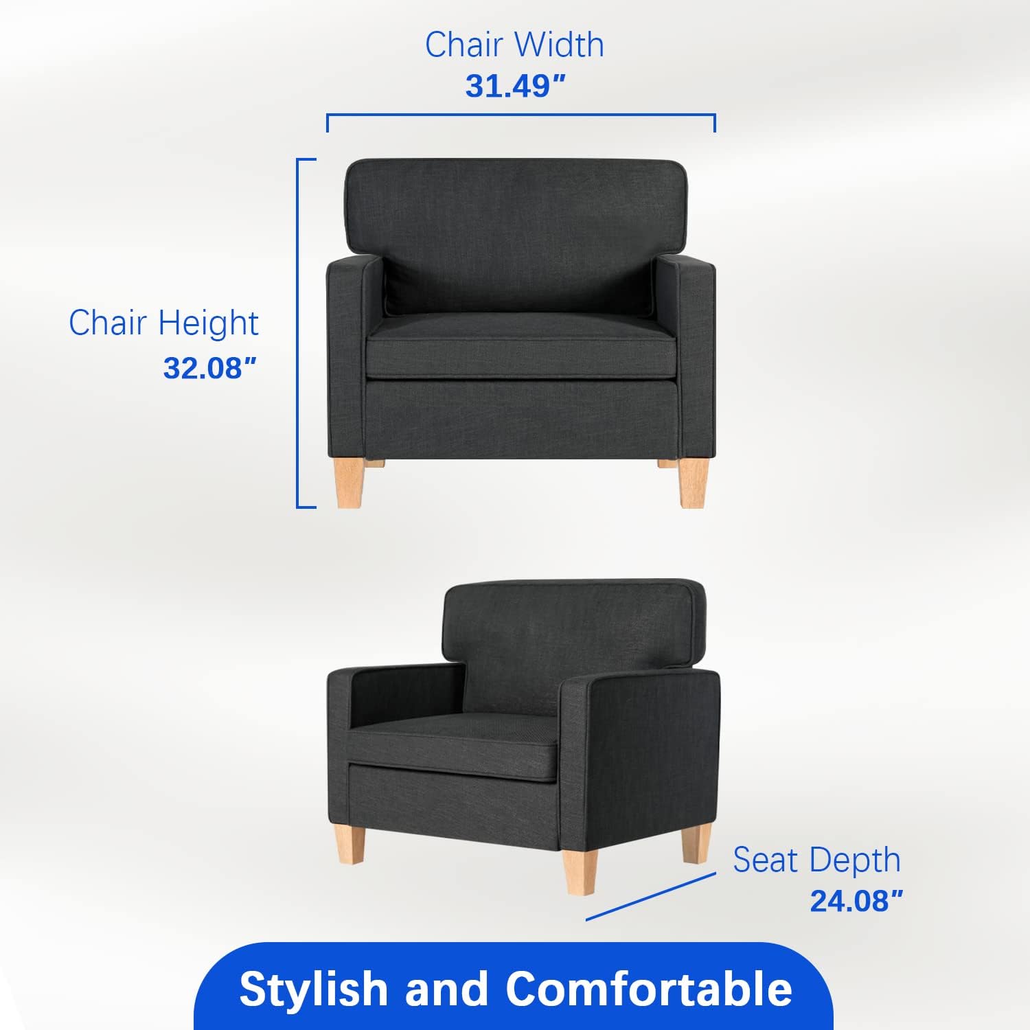 AODAILIHB 3 Piece Sofa Set Living Room Furniture Sets with 2 USB Charging Ports, Upholstered Sectional Couch Sets, Loveseat & 2 Accent Chairs, Grey Couches Apartment Office Small Space (3, Dark Grey) : Home & Kitchen