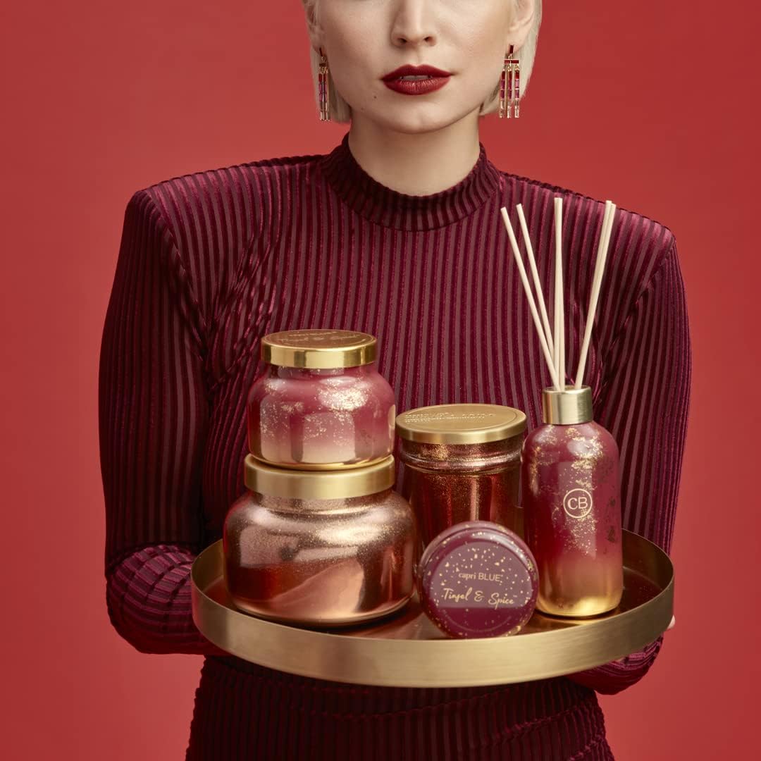 Capri Blue Glimmer Reed Diffuser Set - Includes Diffuser Sticks, Scented Oil, and Decorative Glass Bottle - Home Decor Room Freshener - Capri Blue Home Fragrance - Tinsel & Spice (8 fl oz) - Image 6