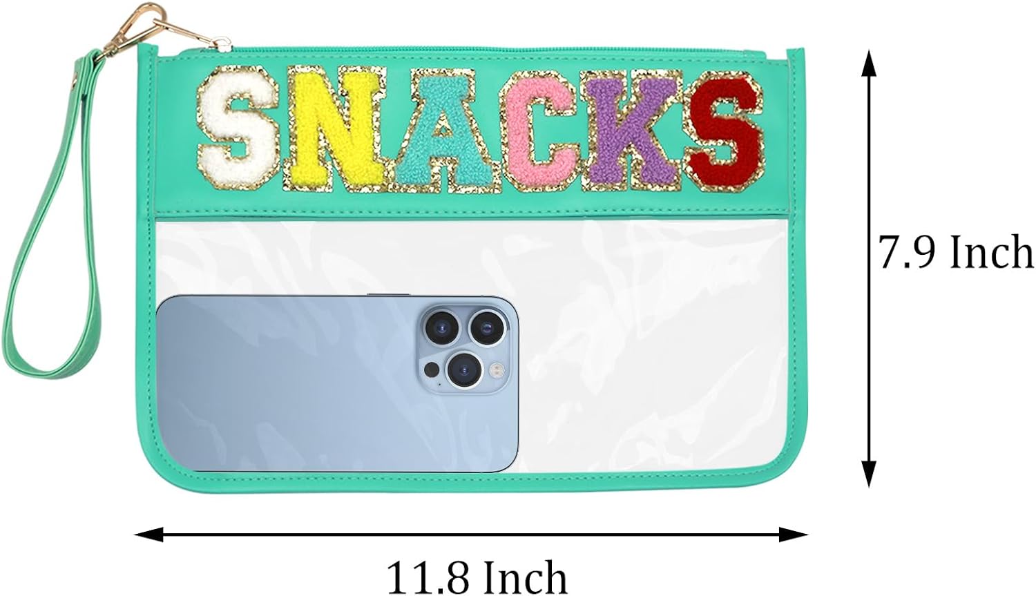 Clear Pouch Glitter Letter Zipper Pouch Clear Makeup Bags for Travel Small Snacks Bag Preppy Cosmetic Stuff Bag for Women (Snacks Blue)