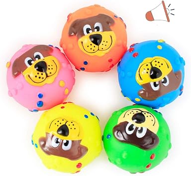5pcs Latex Dog Squeaky Toys Rubber Soft Dog Toys Chewing Squeaky Teething Toy Fetch Play Balls Toy for Puppy Small Medium Pets Dog Dog Ball Bouncy Ball for Dogs Aggressive Chewers Random Color