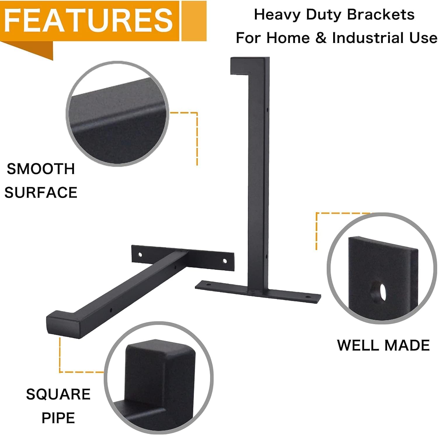 EZYDECOR 8 Packs Heavy Duty Shelf Brackets Wall Mounted Industrial Metal Shelving Support with Lip for DIY Open Shelving (Black) 13"